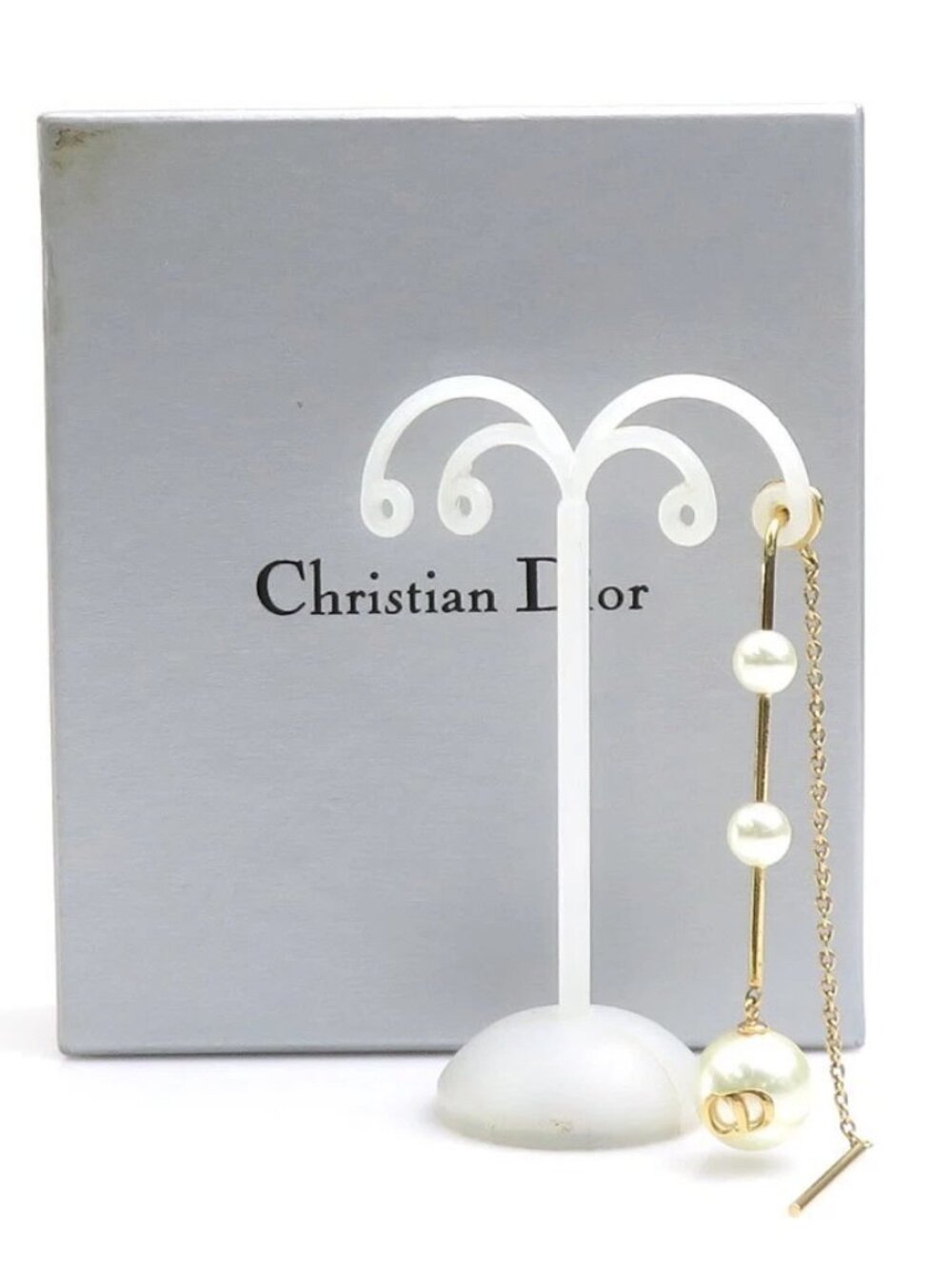 Christian Dior Pierce Earrings Gold/White Metal/Faux Pearl -